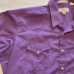Sheplers Men's Western Shirt Purple Pearl Snap Short Sleeve Size 17.5 Vintage XL